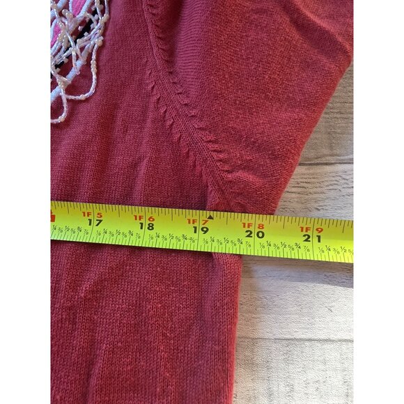 Bob Mackie Wearable Art Embellished Sweater M Red Beaded Long Sleeve - Picture 6 of 6